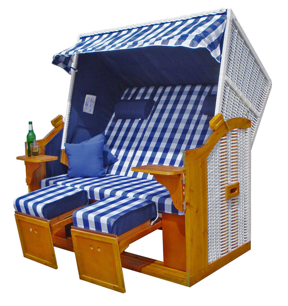 DreisitzerStrandkorbOstseeXXLweissKaroblau Strandkorbabc.de